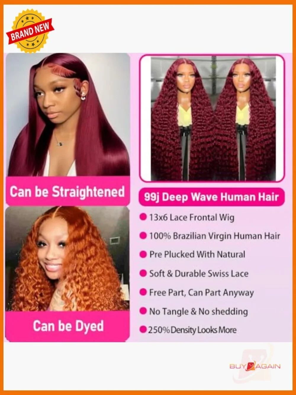 250 Density 30 Inch Deep Wave Lace Front Wig Human Hair Pre Plucked
